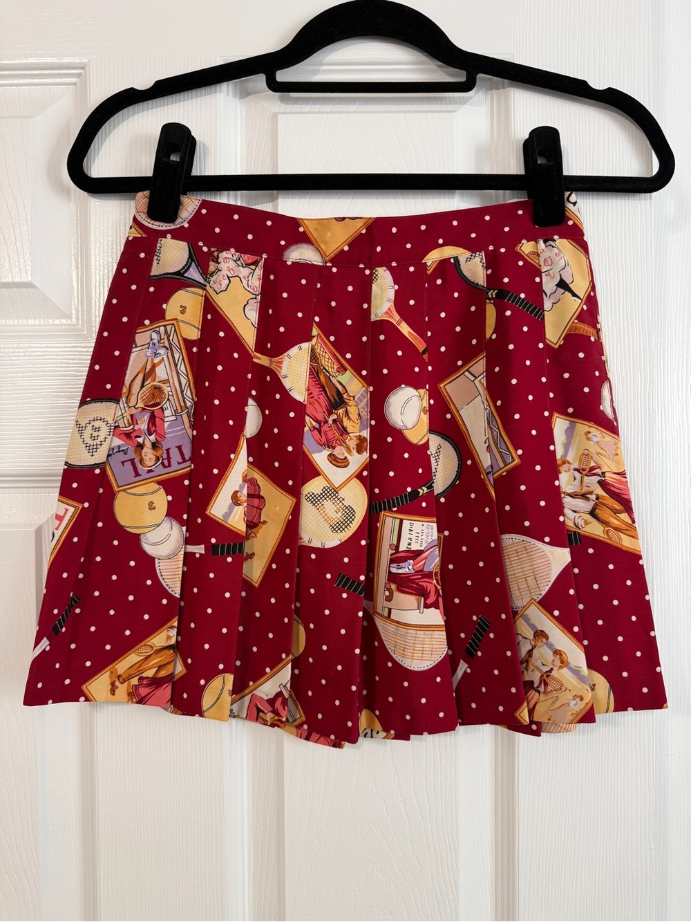 Vintage Tail Tennis Skirt Sz 6 Red Novelty Print Pleated Made USA